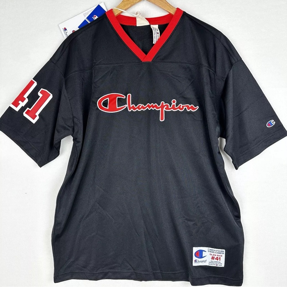 Champion Medium Glen Rice 41 Jersey Black & Red NWT Short Sleeve RETRO RARE